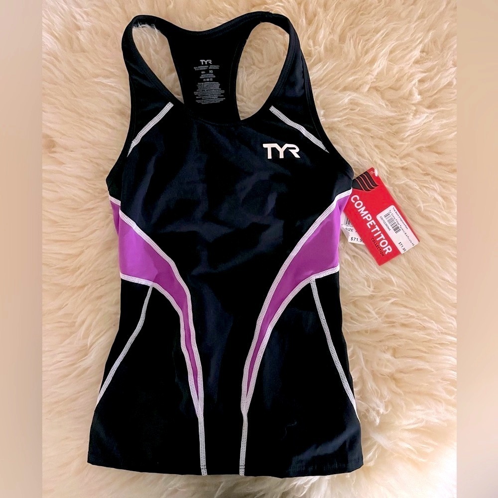 NWT Tyr Black/Purple Swim Tankini Top Competition